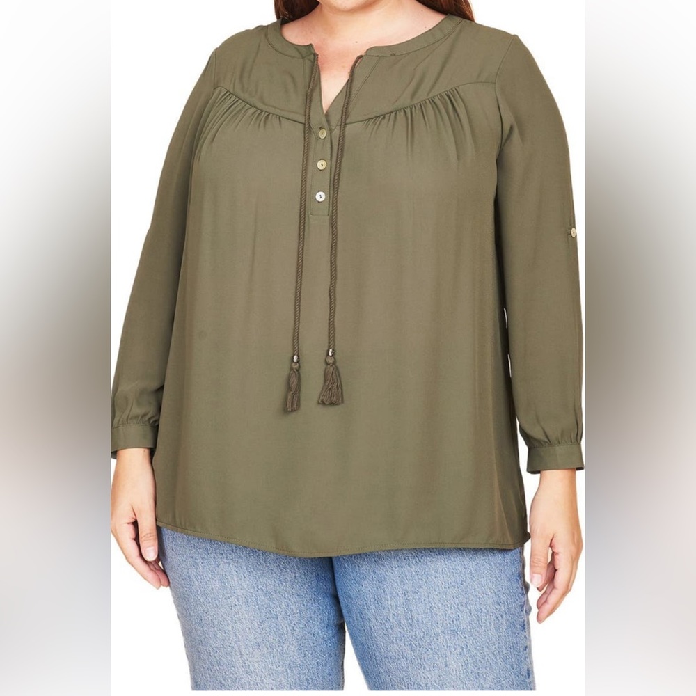 DR2 Daniel Rainn, Women’s Herb Green, Rolled Sleeve Blouse, 1X, NWT